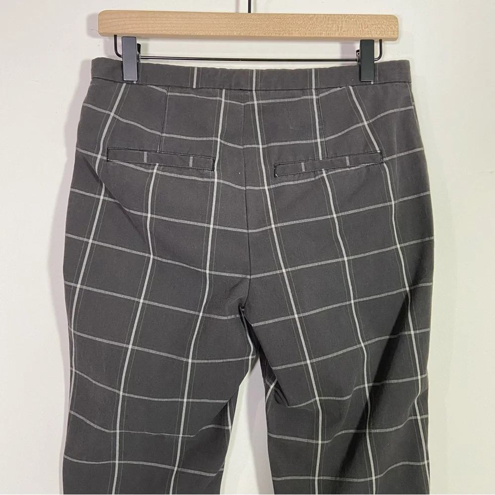 Free People Black White Windowpane Plaid High Rise Straight Leg Trouser Pants
